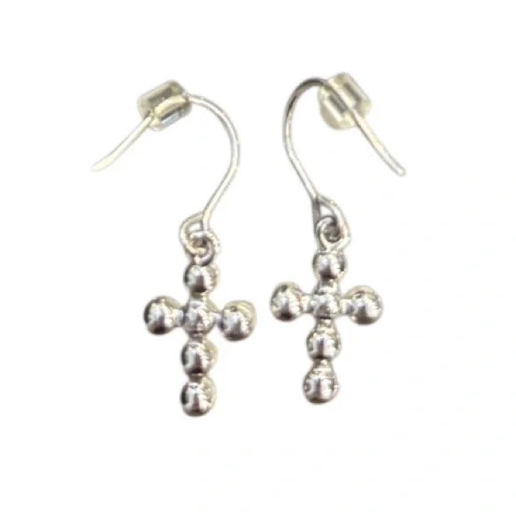 Cross Earrings Freshwater Pearl Sterling Silver Jewelry Dangle Wire Ivory White
